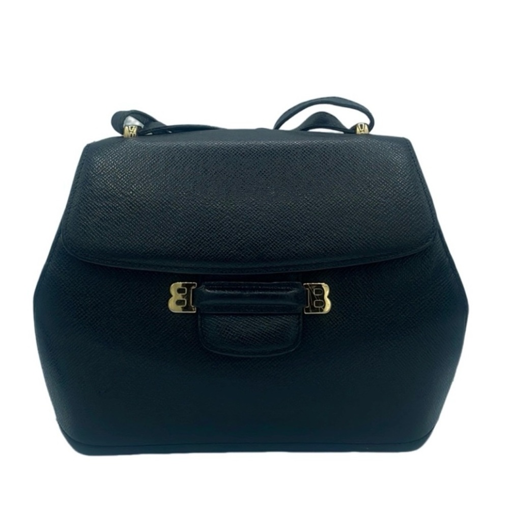 Bally Double B Vintage Black Textured Two Way Shoulder or Handbag